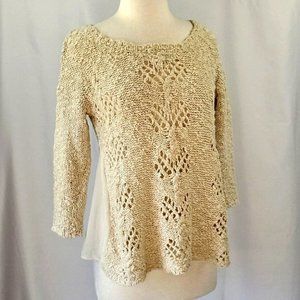 Anthro Knitted & Knotted Chunky Crochet Sweater Cream Size Small